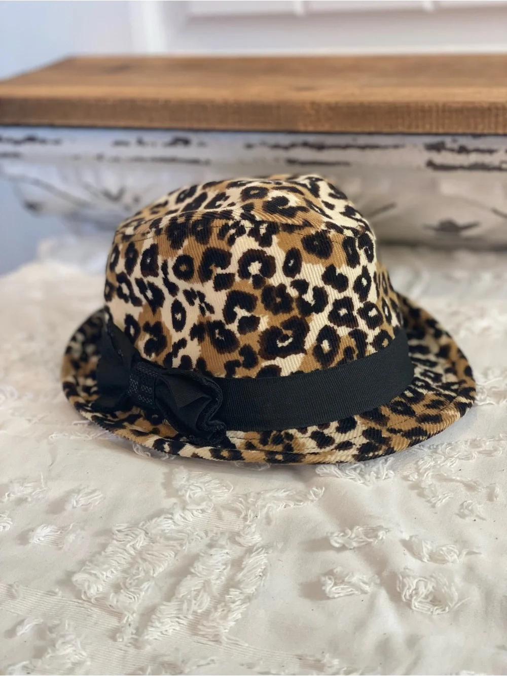 Leopard Print Corduroy Fedora with Black Band